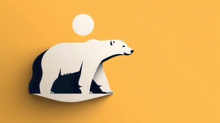 Minimalist Polar Bear on Icy Landscape with Geometric Design Background