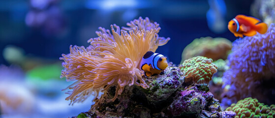 Obraz premium Cinematic view of coral reef teeming with vibrant marine life and colorful surroundings