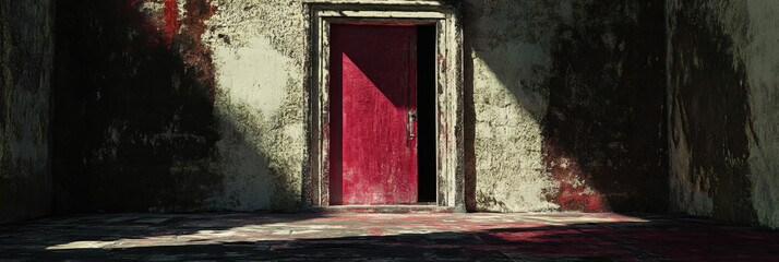 Mysterious Red Door in Abandoned Building

