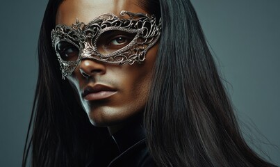 A man with long hair wearing a mask