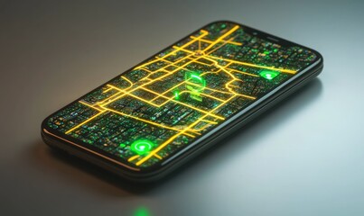 A phone with a map of a city on it