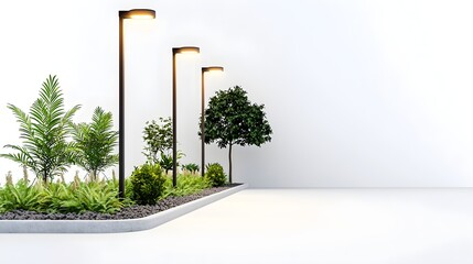 Modern Outdoor Lighting with Greenery in Minimalist Urban Space