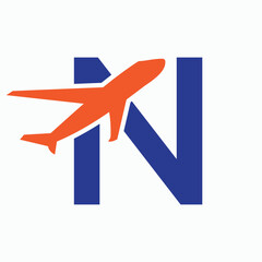 Initial Letter N Airplane Logo Concept For Travel Symbol And Transportation Sign