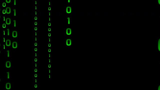Binary code or matrix numbers raining animation green colored effect. Seamless loop video