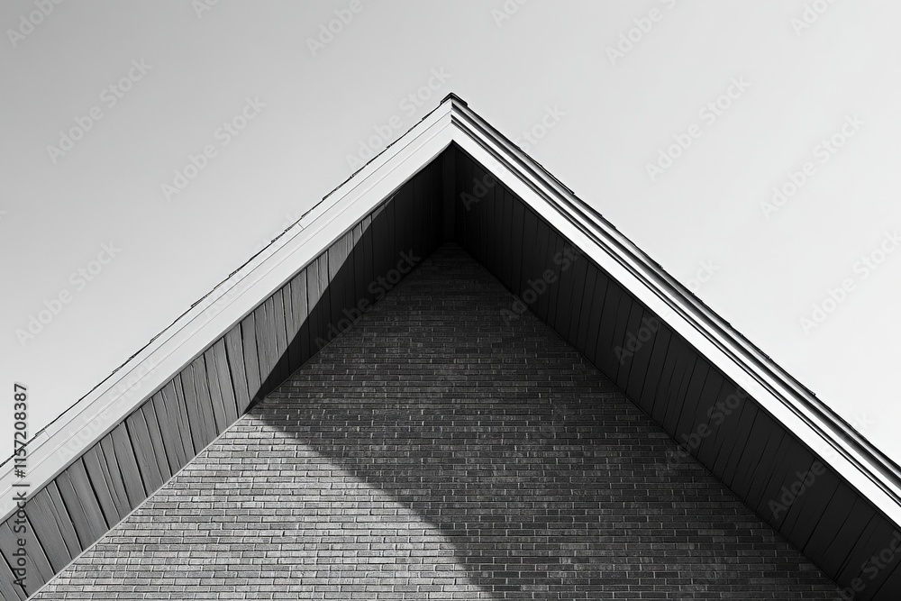 Poster a striking black and white image highlighting the geometric forms of a gabled roof, emphasizing the 