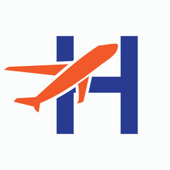 Fototapeta premium Initial Letter H Airplane Logo Concept For Travel Symbol And Transportation Sign