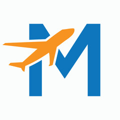 Initial Letter M Airplane Logo Concept For Travel Symbol And Transportation Sign