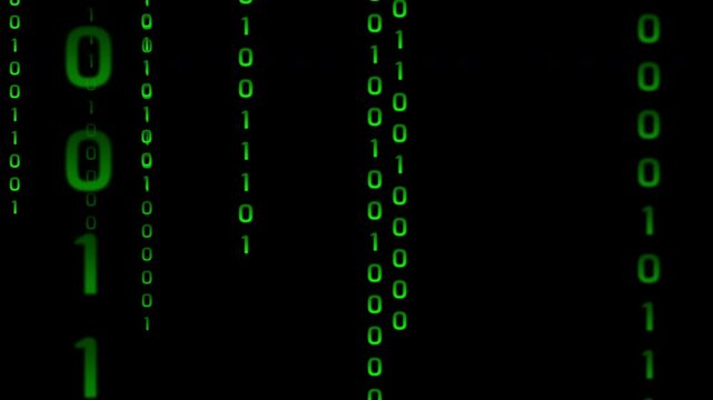 Binary code or matrix numbers raining animation green colored effect. Seamless loop video