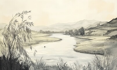 Fototapeta premium A river with a tree on the left side