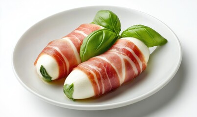 Two pieces of bacon wrapped around a piece of cheese