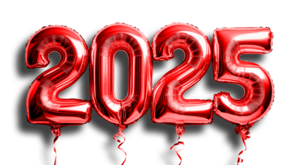 Red Foil Balloons Text: '2025' with Transparent Background - Festive Party Decoration