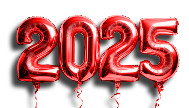 Red Foil Balloons Text: '2025' with Transparent Background - Festive Party Decoration