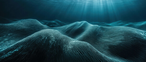 Cinematic representation of underwater sonar waves in a serene ocean environment
