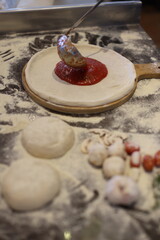 Pizza Dough with Tomato Sauce Preparation