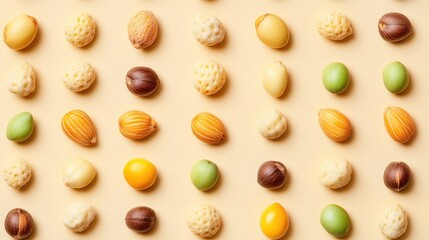 Colorful Arrangement of Various Decorative Easter Eggs on Table