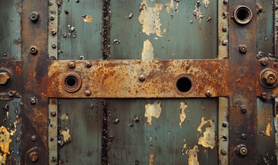 A rusted metal door with holes in it