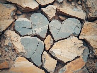 Explore the heart of nature with this image of two rock hearts nestled amidst a textured cliff face, symbolizing love and passion's eternal embrace A rocky heart motif, capturing the dramatic power