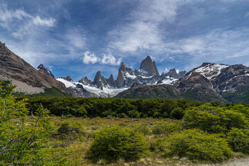 Fitz Roy Mountain Range View with clear sky