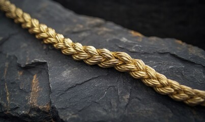 A gold colored necklace with a gold colored clasp