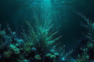 Deep sea ocean colors abstract background turquoise and green gradient underwater ambiance mysterious depths digital art vibrant teal 