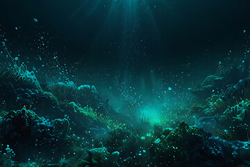 Fototapeta premium Deep sea ocean colors abstract background turquoise and green gradient underwater ambiance mysterious depths digital art vibrant teal 