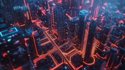 Fototapeta premium Smart digital Innovation city with connection network reciprocity over the cityscape. of future smart wireless digital city and social media networking systems that connects people with in city