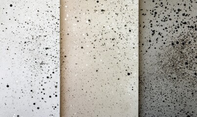 Three different colored papers with a lot of spots on them