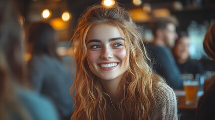 Obraz premium Woman Smiling in Restaurant
