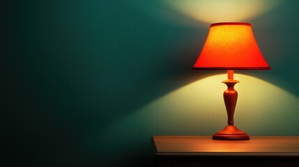 Elegant Red Table Lamp Casting Soft Light on a Blue Wall Background