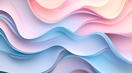 A vibrant abstract composition of layered paper waves in soft pastel colors, creating a dynamic and calming visual effect.