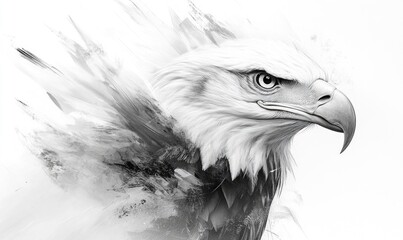 A close up of an eagle with its head turned to the right