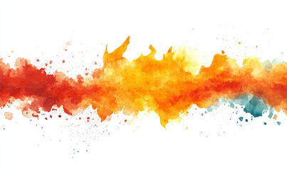 Fototapeta premium Luxury border watercolor fire flame isolated on white background, brush and splash technique painting 