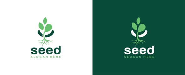 Green seed logo, Green plant logo, seed, seeds, agriculture, garden, farm, and growing seed logo design