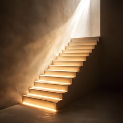Naklejka premium Glowing staircase leading to a spotlight, modern aesthetic of progress.