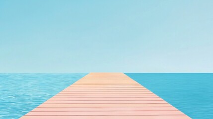 Fototapeta premium Tranquil Wooden Pier Stretching Into Turquoise Ocean Under Clear Blue Sky