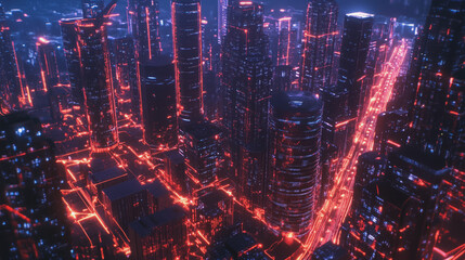 Fototapeta premium Smart digital Innovation city with connection network reciprocity over the cityscape. of future smart wireless digital city and social media networking systems that connects people with in city