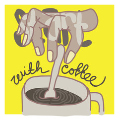 Start with coffee vector illustration, with bright and stand out yellow background.