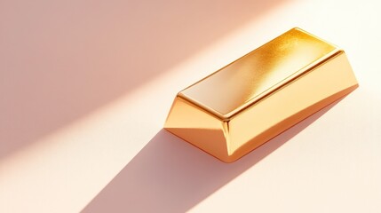 Shiny Gold Bar on Smooth Surface with Subtle Shadow Effect