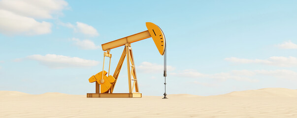 Fototapeta premium Futuristic oil drill desert landscape blue sky with Oil industry in the Arab world concept