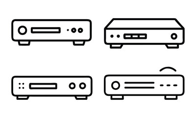 Modem and Router Line Icon Set, Set of four vector icons of modems and routers in minimal line art style, featuring sleek designs and connection ports.
