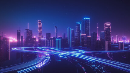 Smart digital Innovation city with connection network reciprocity over the cityscape. of future smart wireless digital city and social media networking systems that connects people with in city