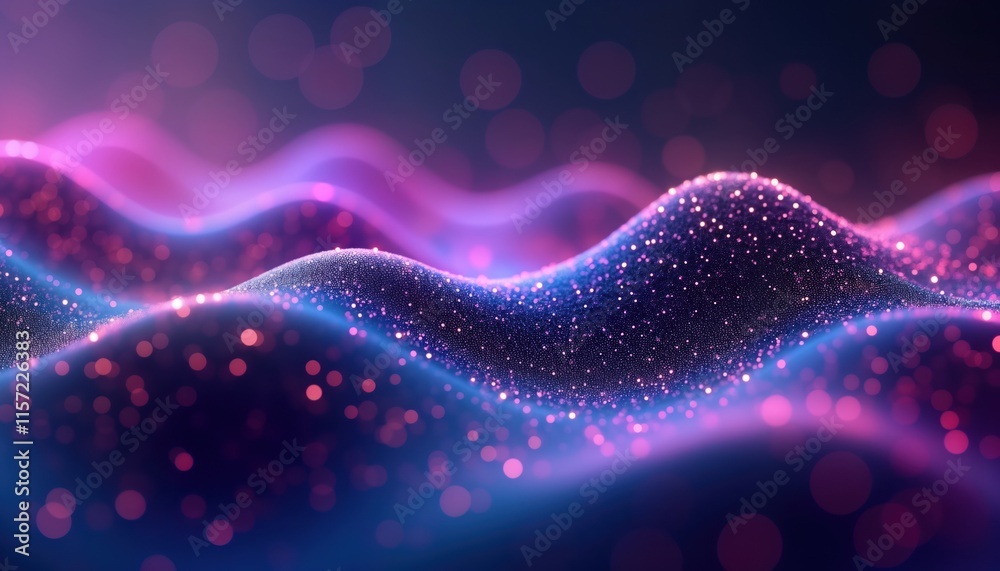 Poster Abstract digital design with colorful wavy lines, sparkling particles. Futuristic, dynamic tech background. Creative concept of modern tech. Excellent for representing innovative trends abstract