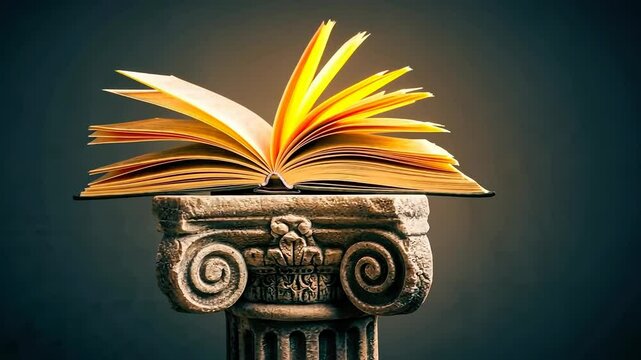 Open book on ancient column