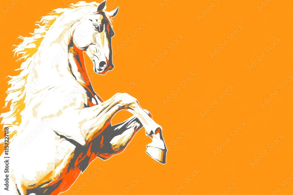 Poster A stylized icon of a rearing horse, framed in a circle with clean, bold lines and a simple gradient background