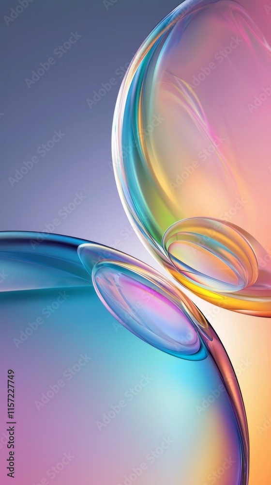 Poster two intersecting soap bubbles creating a mesmerizing display of iridescent colors and swirling refle