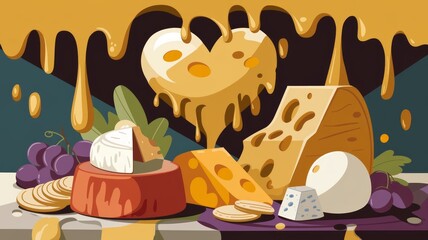 Obraz premium Celebrate National Cheese Lovers Day with a Vibrant and Delicious Poster Generative aI