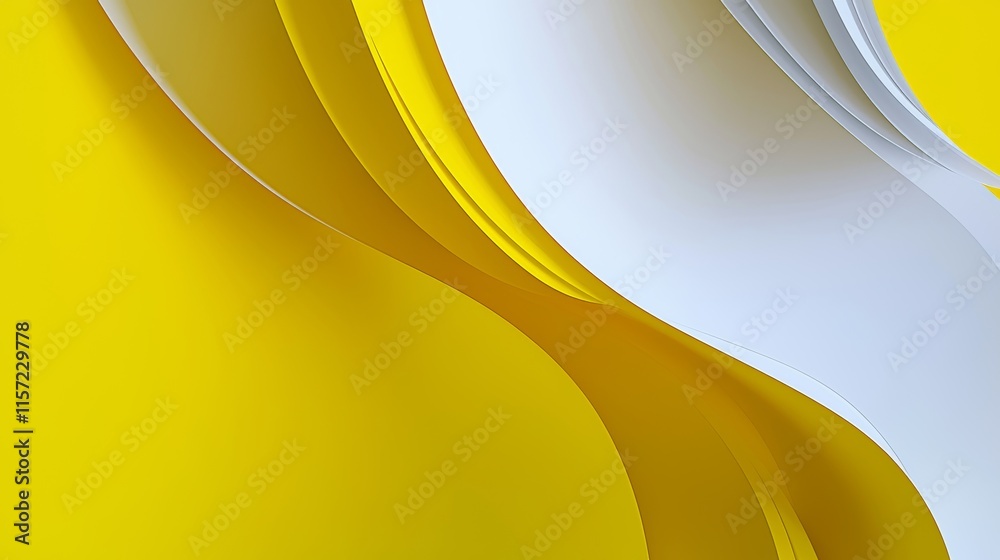Poster smooth yellow and white waves intertwine and flow together, creating a dynamic and visually appealin