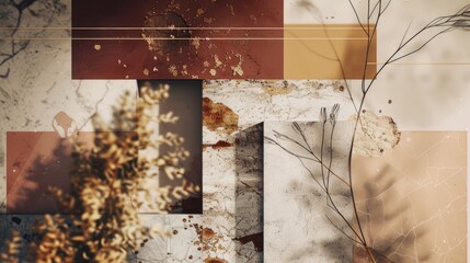 An abstract background featuring a blend of organic and geometric shapes in a palette of earthy tones, creating a natural yet modern look