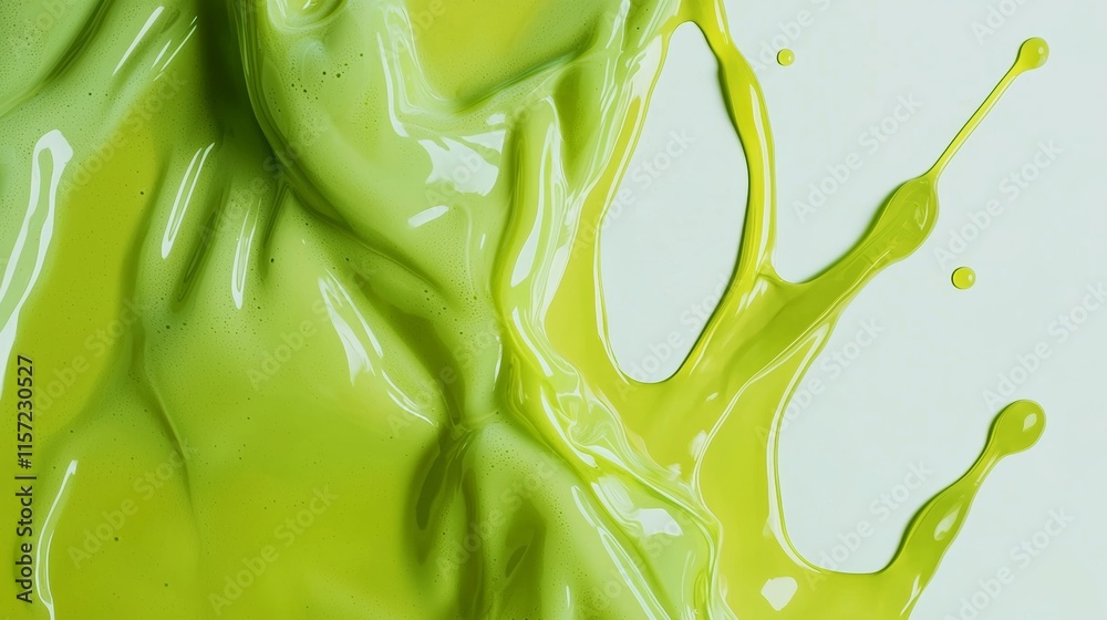 Poster vibrant lime green paint is creating dynamic splashes and ripples, adding a pop of color against a c