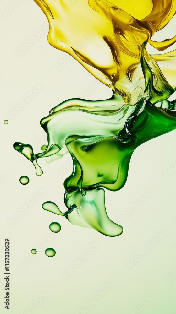 Poster abstract image featuring a dynamic splash of green and yellow liquids, swirling and merging together